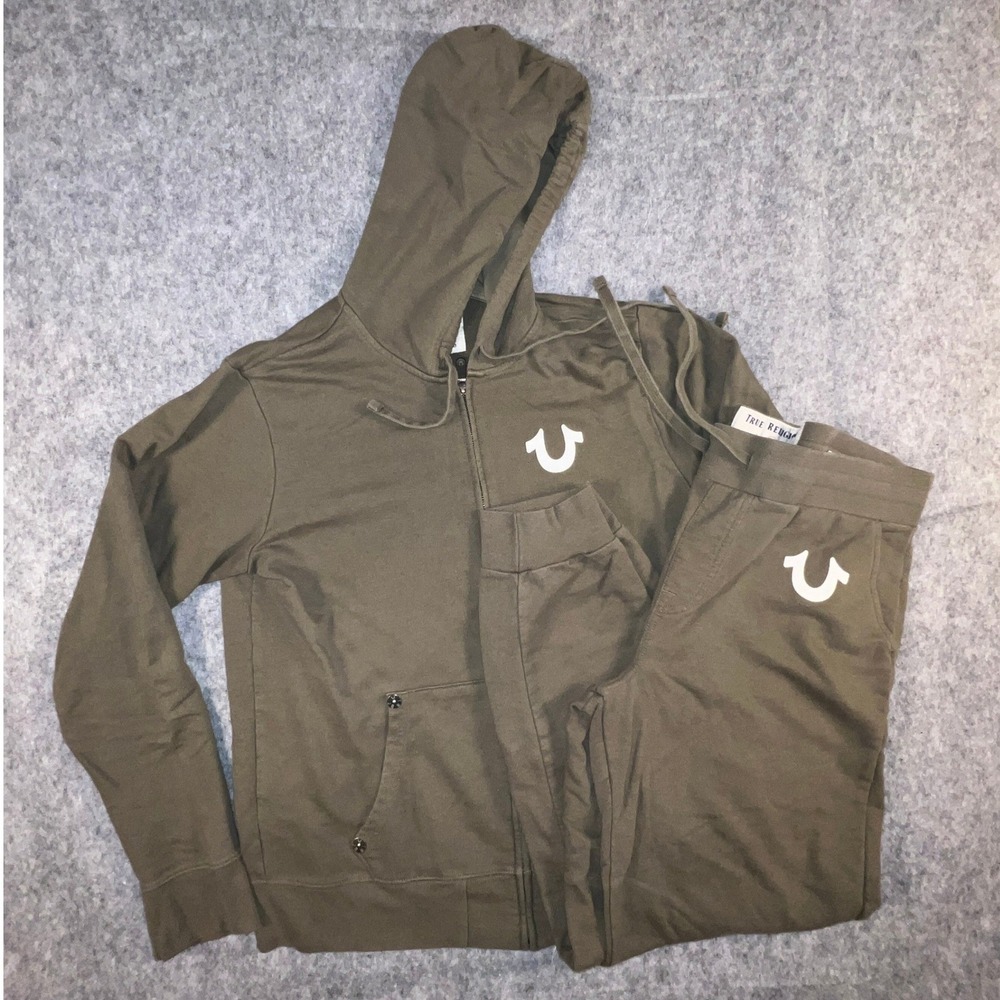 True Religion Men's World Tour Tracksuit Olive Green Hoodie Joggers Set XL